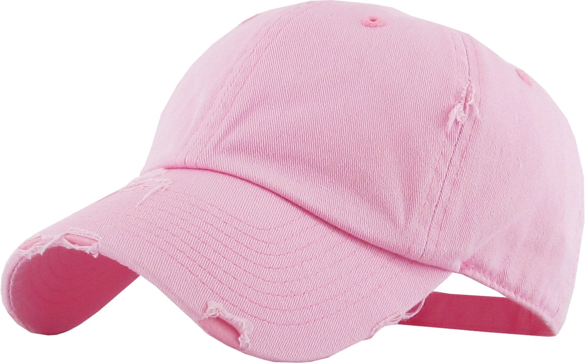 Pink Distressed Vintage Baseball Cap Front Side View